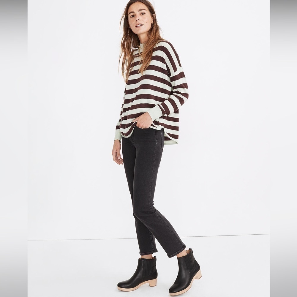 Madewell Ashbury Mockneck Sweater in Kelsey Stripe Merino Wool Alpaca Blend XS